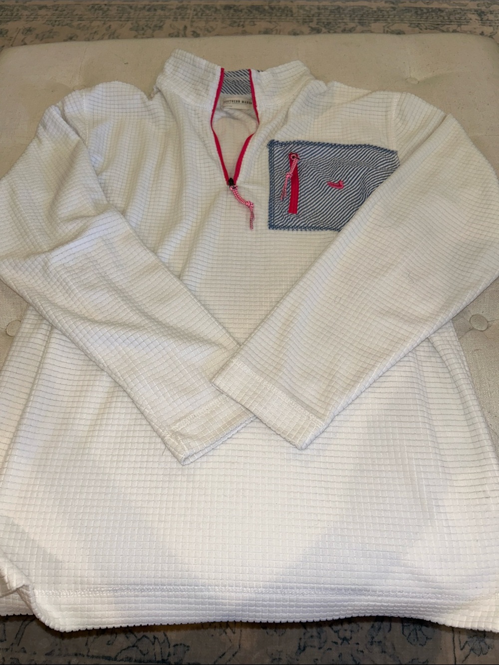 Southern Marsh White Quarter Zip with Seersucker Pocket